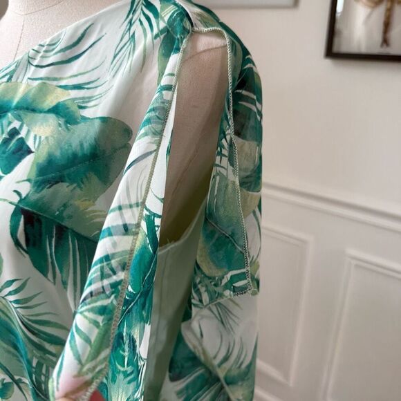 NWT Aura Women's Sleeveless Flutter Side Chiffon Maxi Dress Green Frond Print $1 - Picture 3 of 7